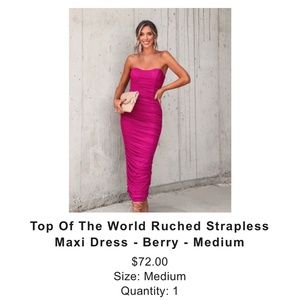 VICI Ruched Strapless Maxi Dress - Berry
